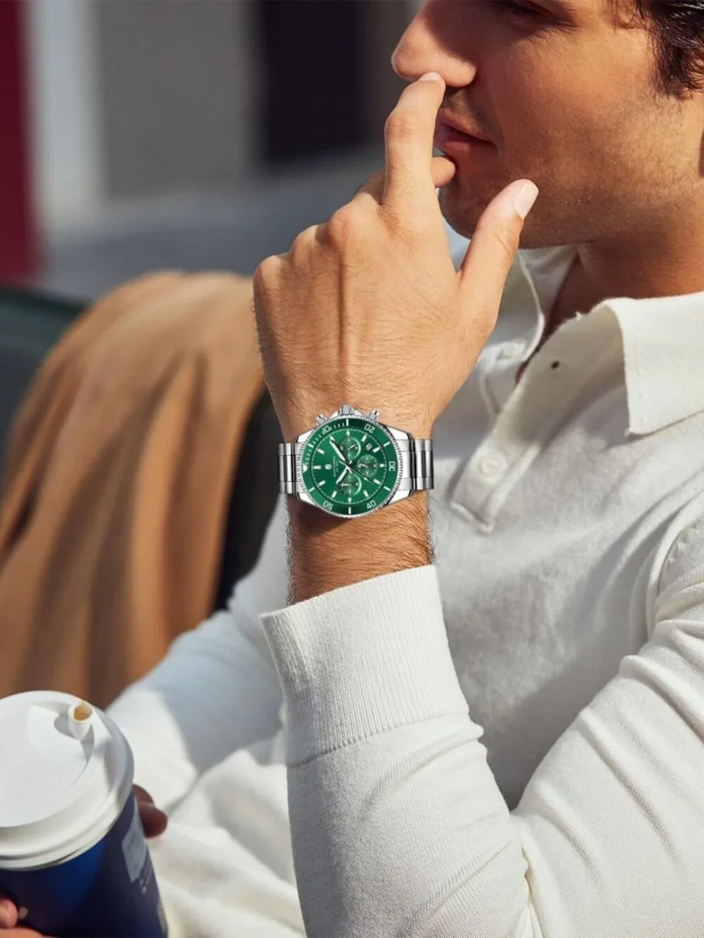 Stylish Men's Analog Quartz Chronograph Watch - 50M Waterproof, Stainless Steel